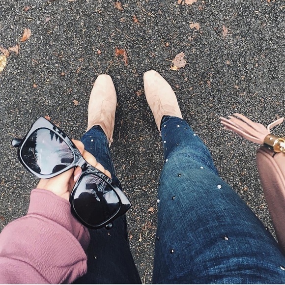 Express Pearl Embellished Blue Denim Mid Rise Ankle Legging 4 - Picture 11 of 11